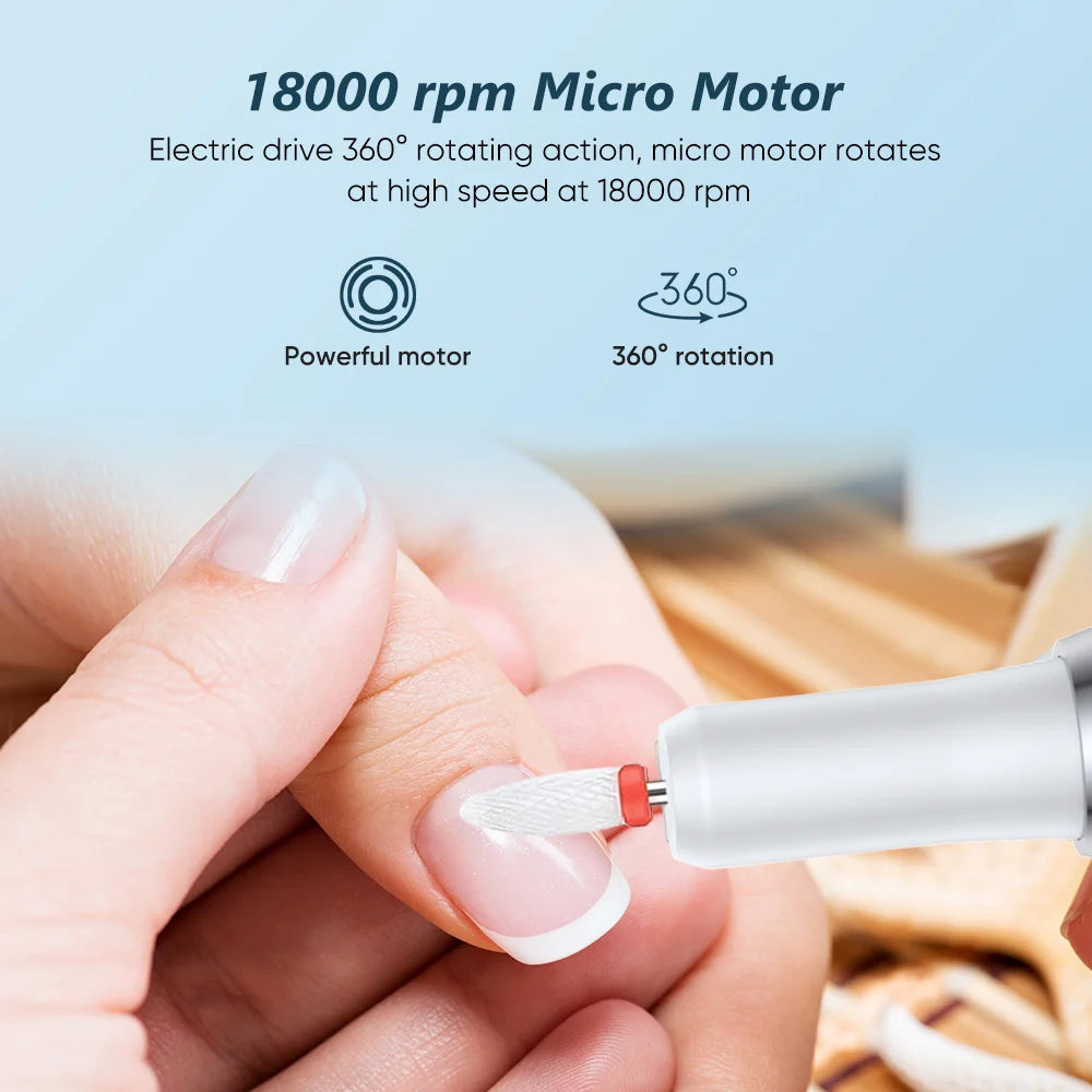 Electric Nail Drill Kit – Rechargeable Nail File with LED Display | 18,000 RPM | 3-Speed Adjustment | 11 Grinding Heads
