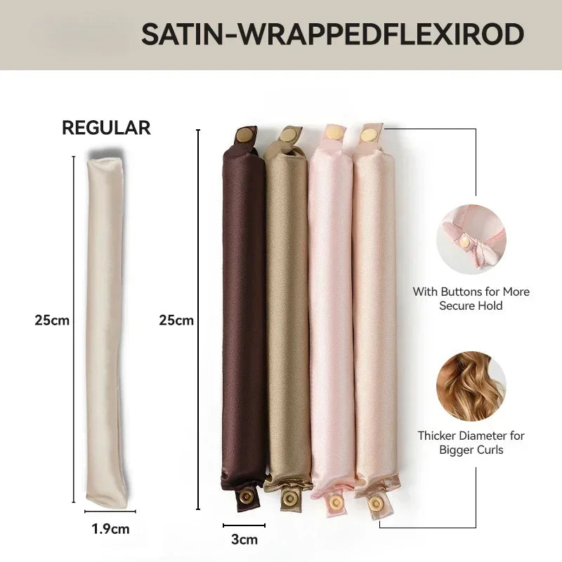 Satin Heatless Hair Curlers – 3 or 4-Piece Set | No-Heat Flexi Rods for Overnight Curls | For All Hair Types