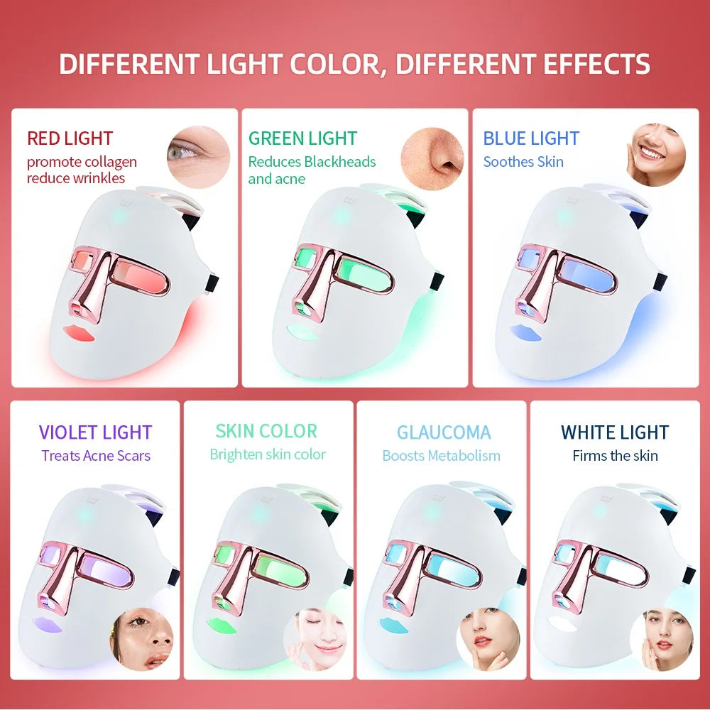 Professional 7-Color LED Facial Mask – Dermatologist-Recommended Light Therapy for Glowing Skin | Wireless & Rechargeable