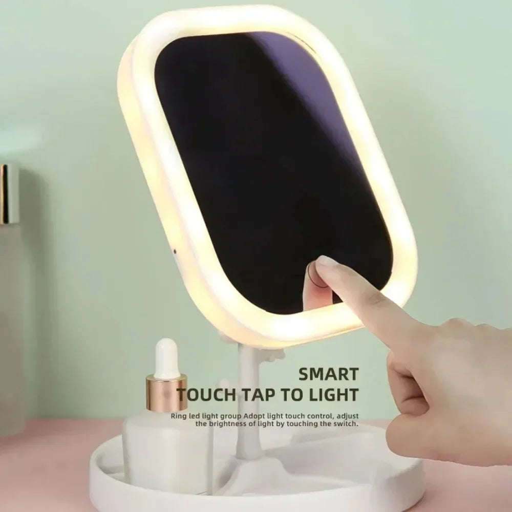 Smart Touch LED Makeup Mirror – Adjustable Light Modes | USB Rechargeable | Built-In Jewelry Stand