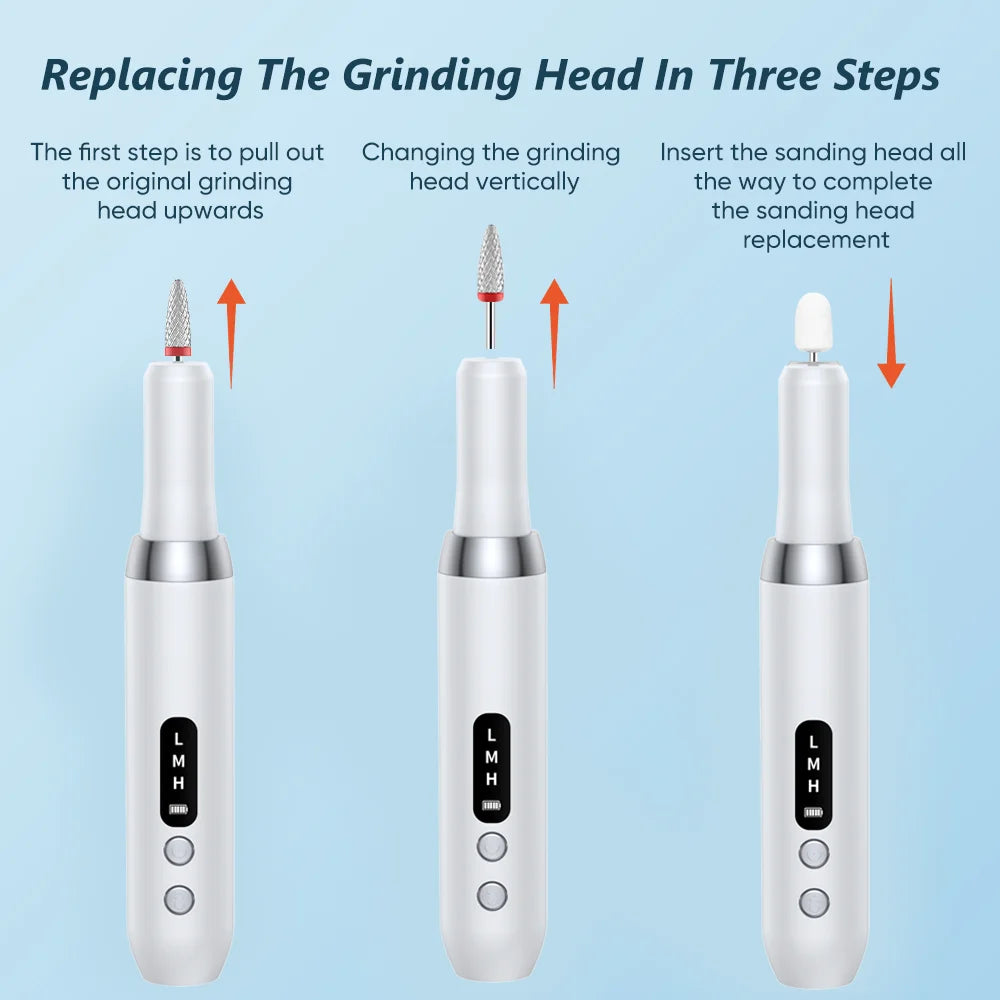 Electric Nail Drill Kit – Rechargeable Nail File with LED Display | 18,000 RPM | 3-Speed Adjustment | 11 Grinding Heads