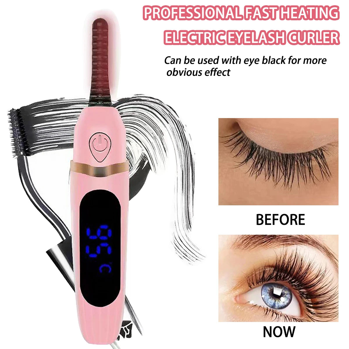 Digital Heated Eyelash Curler – 3 Temperature Modes | Rechargeable | Double-Sided Comb Design
