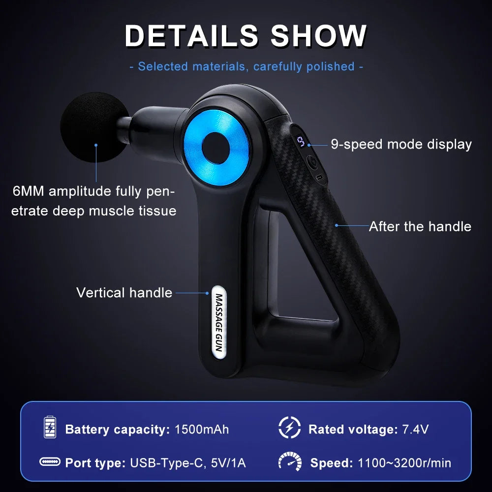 Smart Percussion Massage Gun – 9 Heads, Quiet Motor, Adjustable Speed