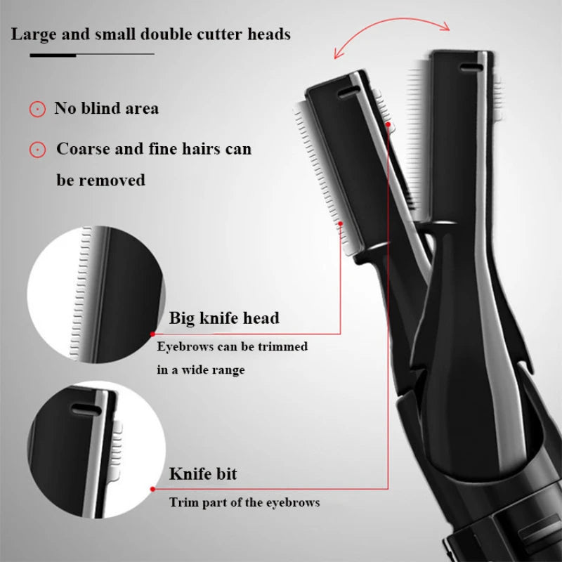 Rechargeable Eyebrow Trimmer & Facial Razor - Dual Blade Electric Shaver for Brows, Peach Fuzz & Body | Painless Precision Grooming | Portable & Washable