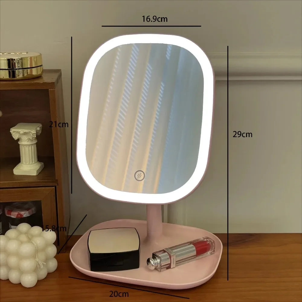 Smart Touch LED Makeup Mirror – Adjustable Light Modes | USB Rechargeable | Built-In Jewelry Stand