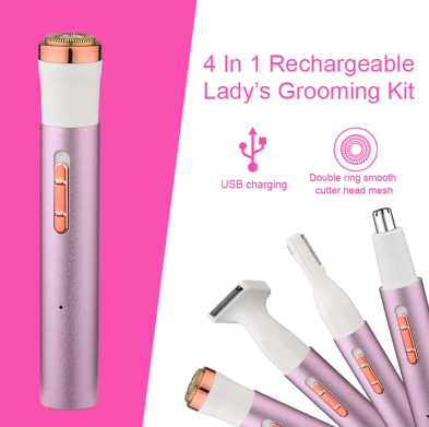 Rechargeable 4-in-1 Electric Eyebrow Trimmer | Painless Face & Bikini Razor | Nose/Ear Hair Remover | USB Portable Grooming Tool for Women & Men