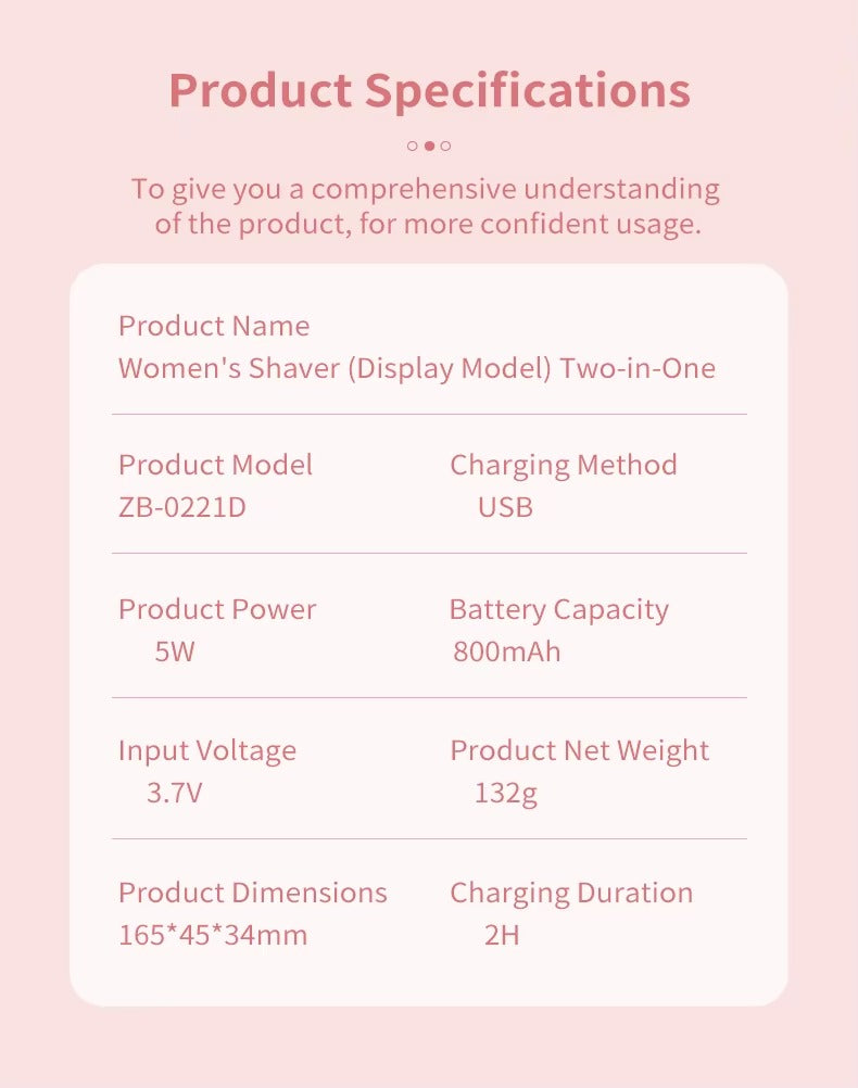 2-in-1 Electric Shaver for Women – Wet & Dry Use | Gentle, Painless Hair Removal | Travel-Friendly