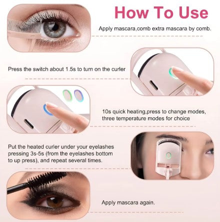 Rechargeable Heated Eyelash Curler – Dual Temp Settings | Type-C Charging | Long-Lasting Lift