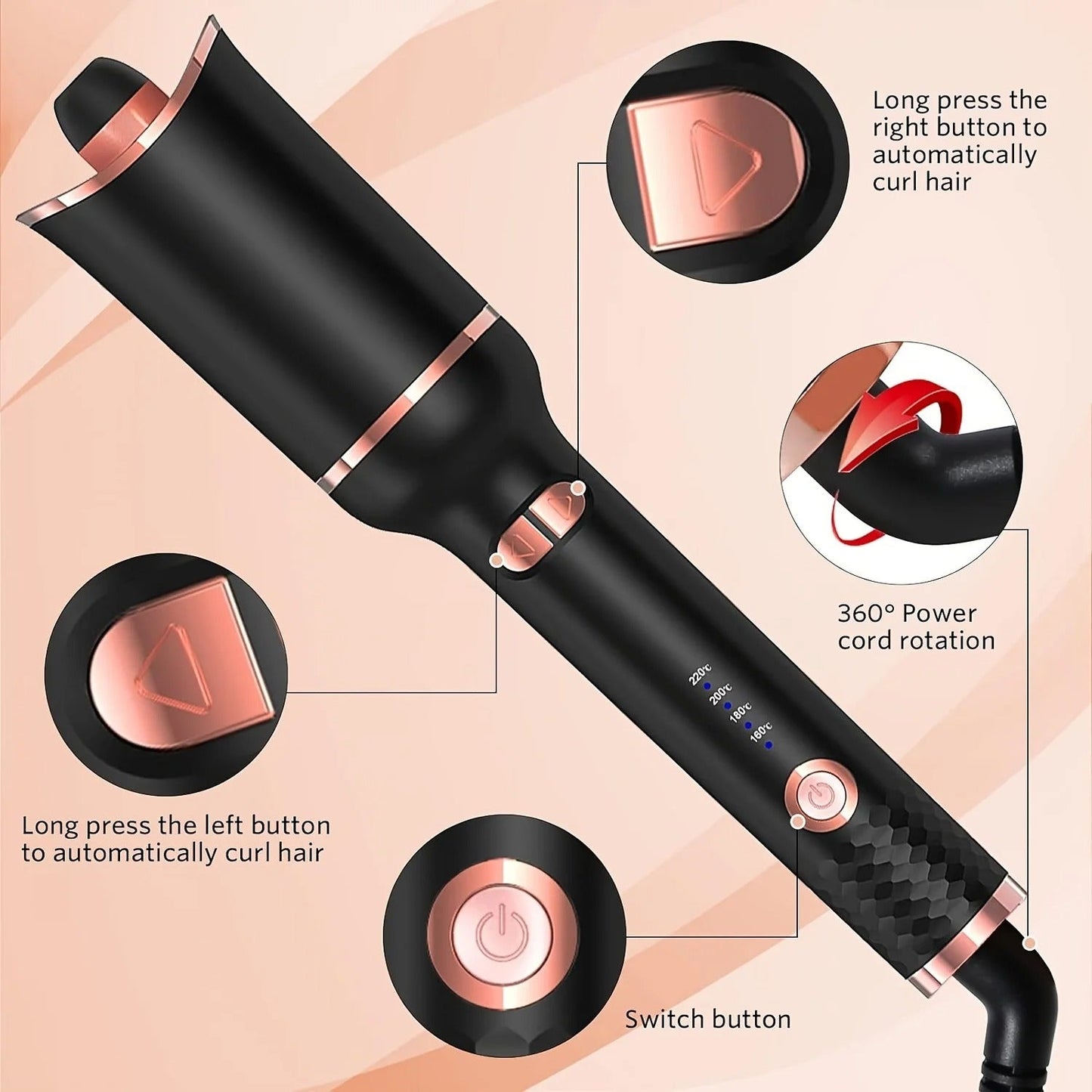 Premium Automatic Hair Curler Wand – 1" Ceramic Auto Rotating Curler | Anti-Tangle | Dual Voltage Travel-Ready