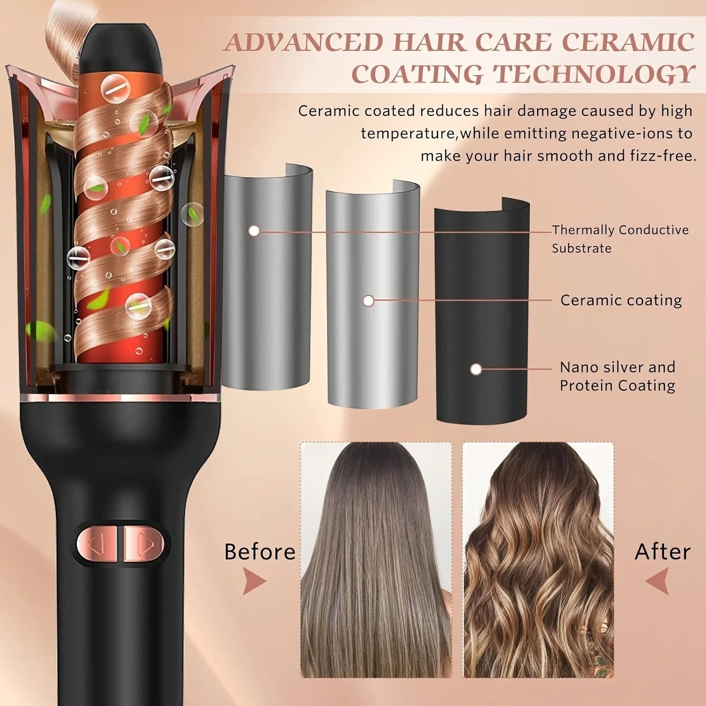 Premium Automatic Hair Curler Wand – 1" Ceramic Auto Rotating Curler | Anti-Tangle | Dual Voltage Travel-Ready