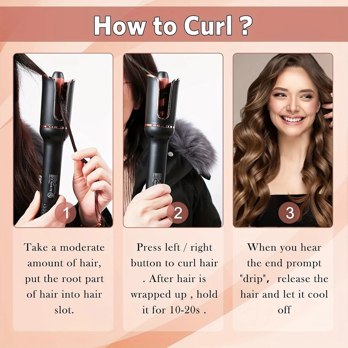 Premium Automatic Hair Curler Wand – 1" Ceramic Auto Rotating Curler | Anti-Tangle | Dual Voltage Travel-Ready
