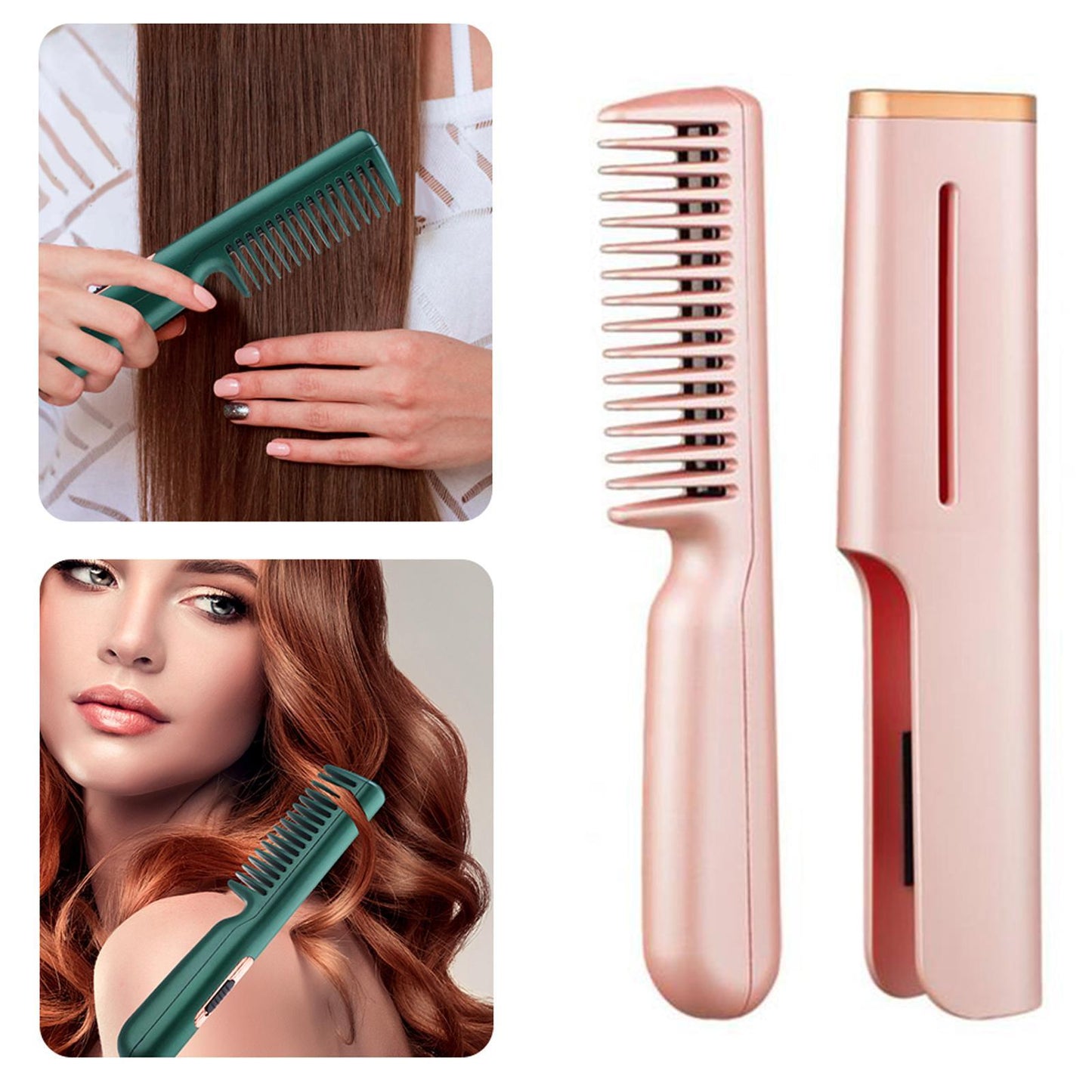 USB Hair Straightening Brush – Cordless Electric Comb | Fast-Heating | Anti-Scald Design | Beard & Hair Use