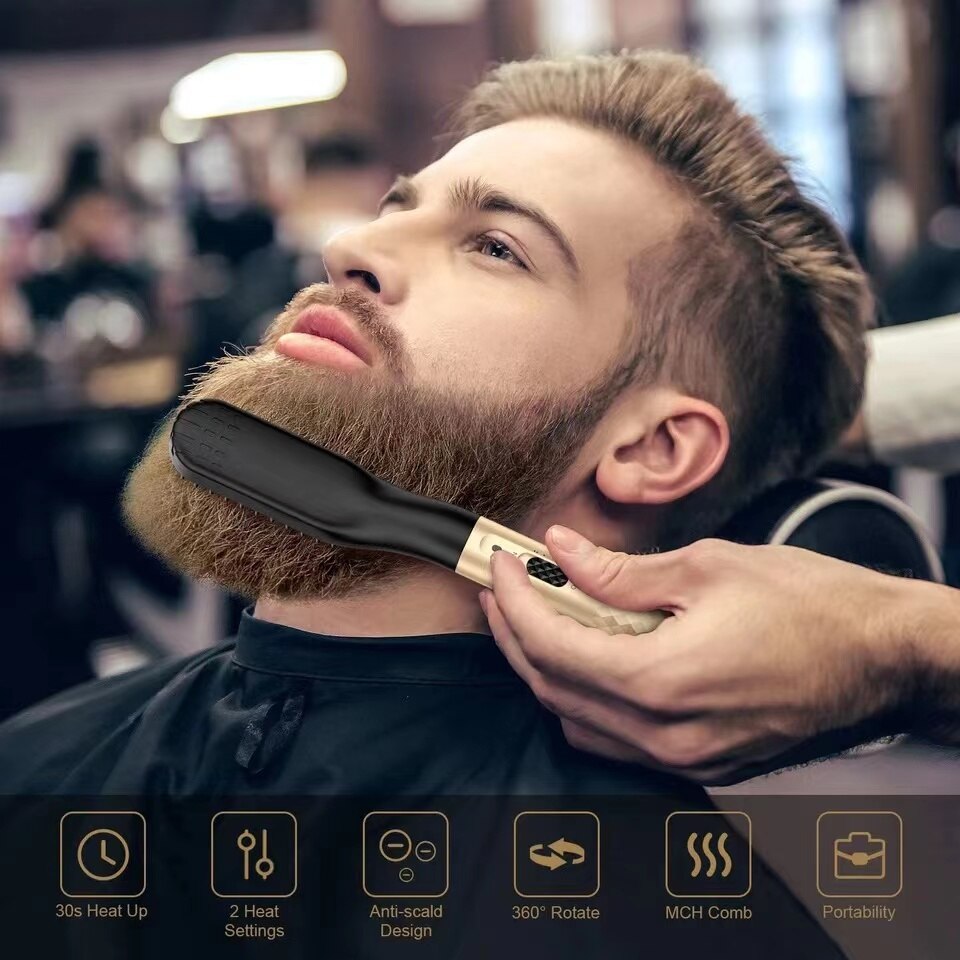 Men’s Electric Beard Straightening Brush – Dual Temperature Settings | Anti-Tangle Ceramic Comb | Fast Heat-Up