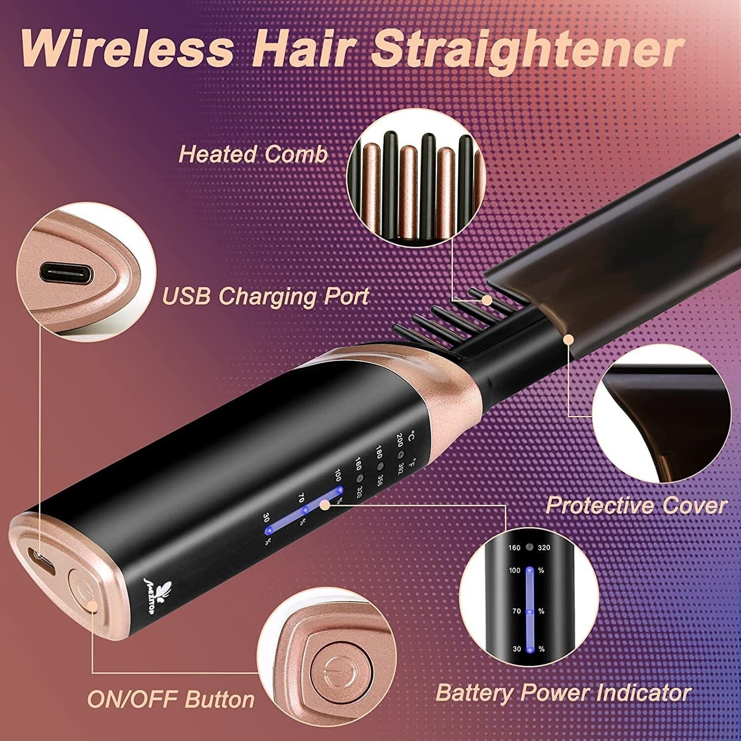Cordless Hair Straightener & Curler – USB Rechargeable Mini Flat Iron | 2-in-1 Styling Tool for Travel
