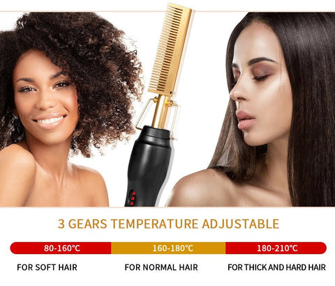 3-in-1 Hair Straightener Curler Comb – Ceramic Tourmaline Brush | LCD Heat Control | Fast Heating