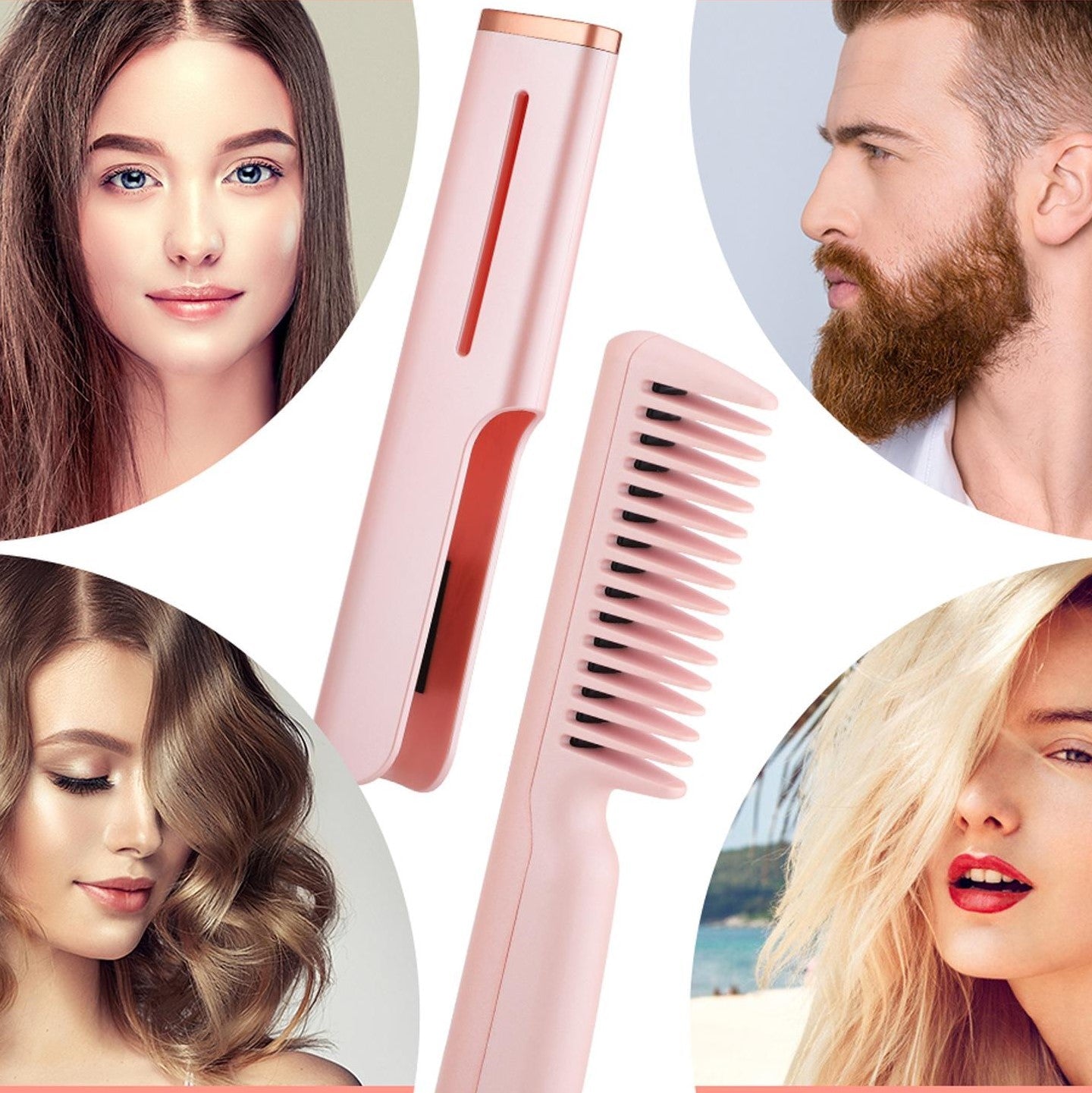 USB Hair Straightening Brush – Cordless Electric Comb | Fast-Heating | Anti-Scald Design | Beard & Hair Use