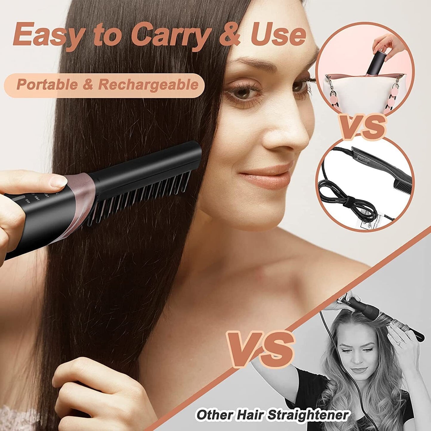 Cordless Hair Straightener & Curler – USB Rechargeable Mini Flat Iron | 2-in-1 Styling Tool for Travel