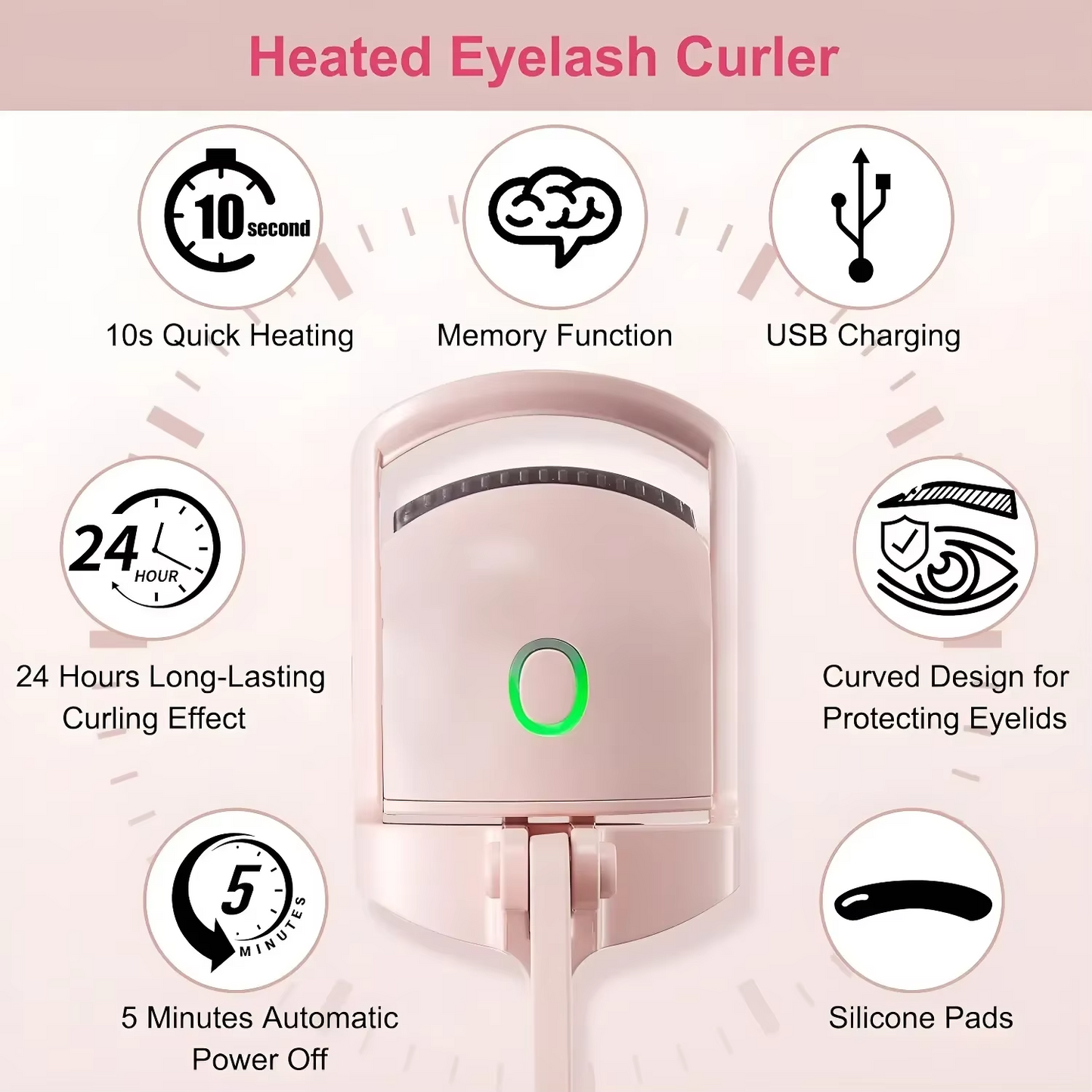 Rechargeable Heated Eyelash Curler – Dual Temp Settings | Type-C Charging | Long-Lasting Lift
