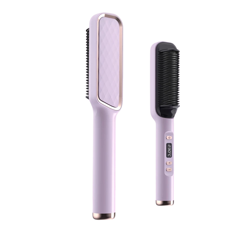 Hair Straightener Brush – Ionic 2-in-1 Styling Tool | 30 Heat Settings | Anti-Scald Design