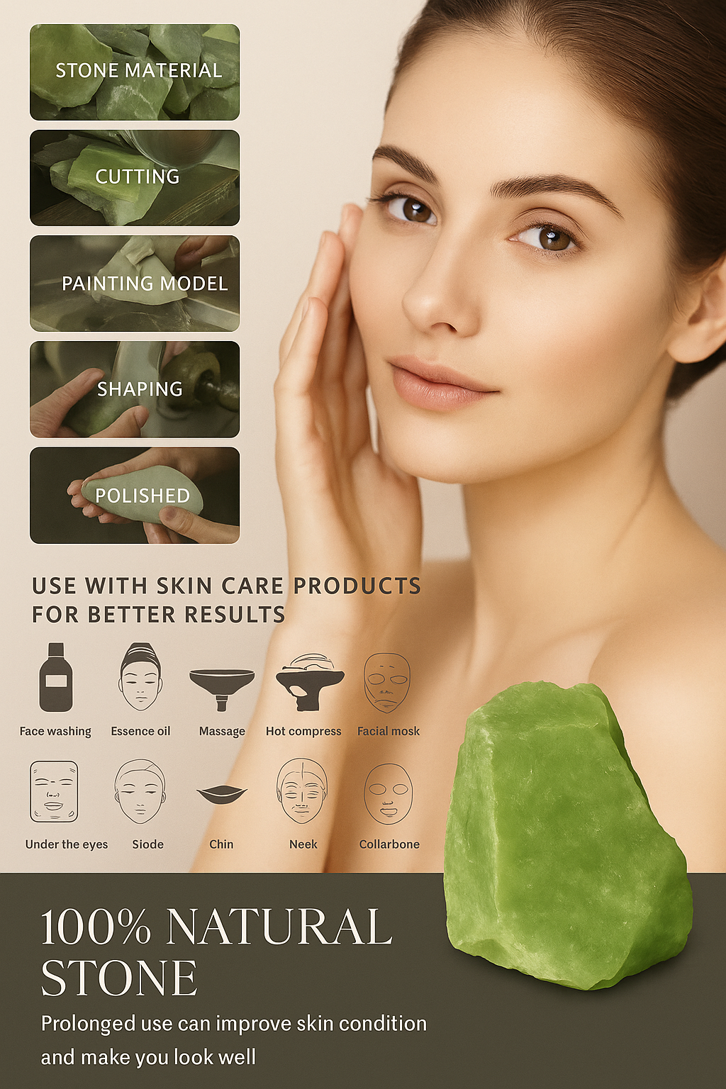 3-Piece Natural Jade Roller & Gua Sha Set – Face & Body Massage | Anti-Puffiness | Cooling Stone