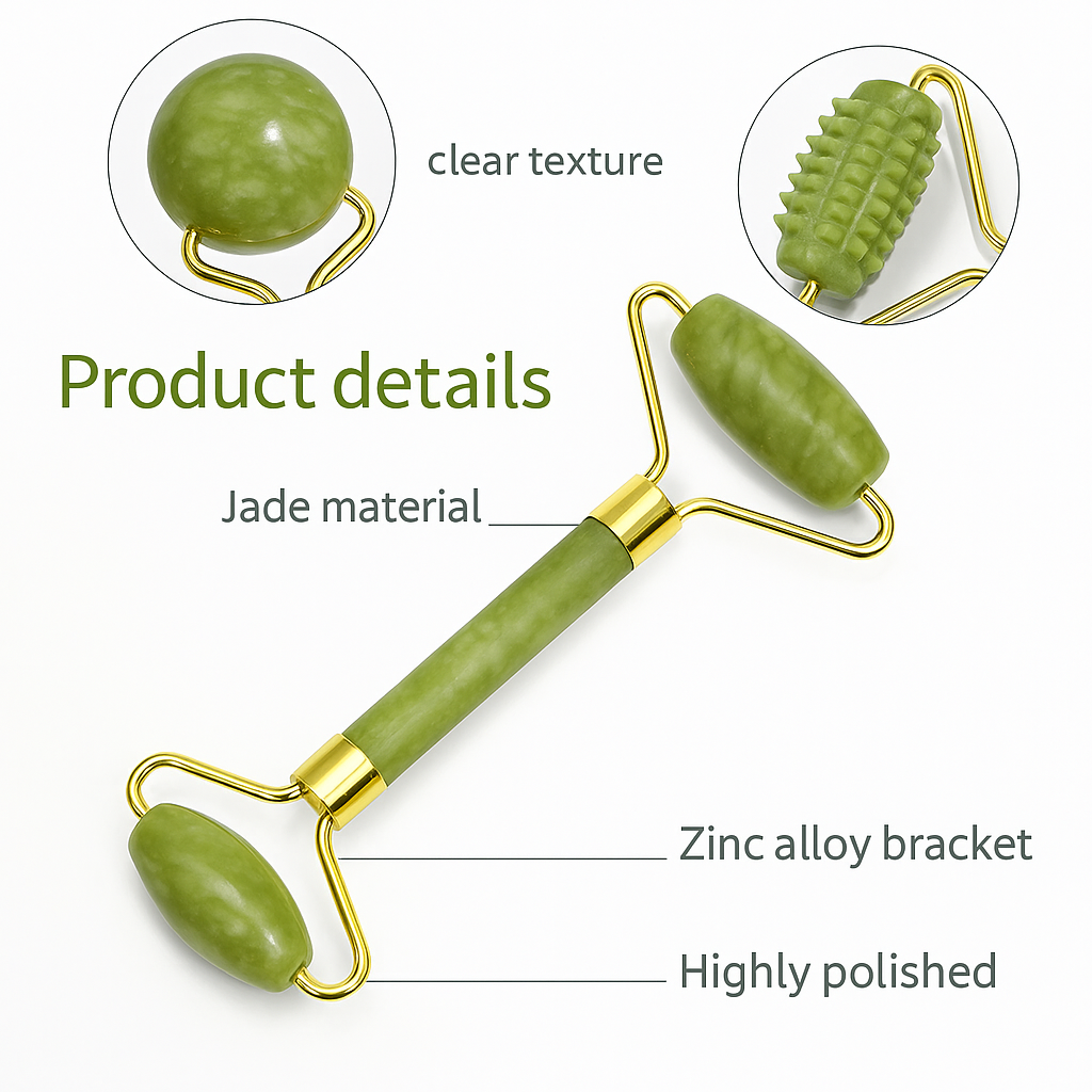 3-Piece Natural Jade Roller & Gua Sha Set – Face & Body Massage | Anti-Puffiness | Cooling Stone