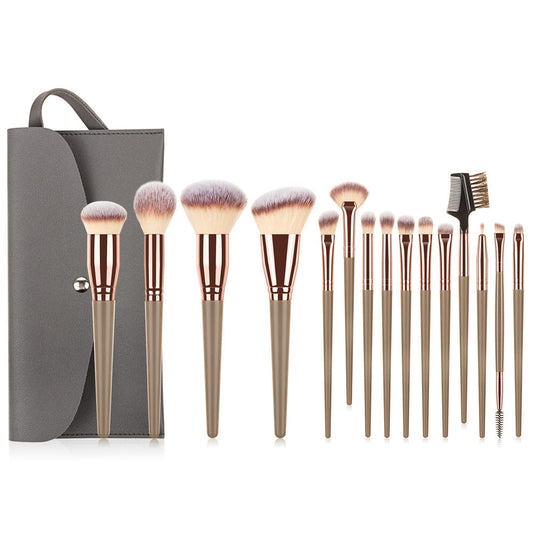 16-Piece Professional Makeup Brush Set – Face & Eye Brushes with Vegan Bristles | Includes Travel Pouch