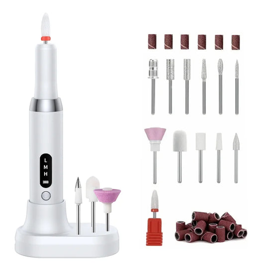 Electric Nail Drill Kit – Rechargeable Nail File with LED Display | 18,000 RPM | 3-Speed Adjustment | 11 Grinding Heads