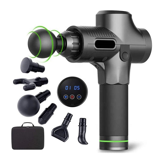 Deep Tissue Percussion Massage Gun – 6 Heads, 30 Speeds, Portable Design