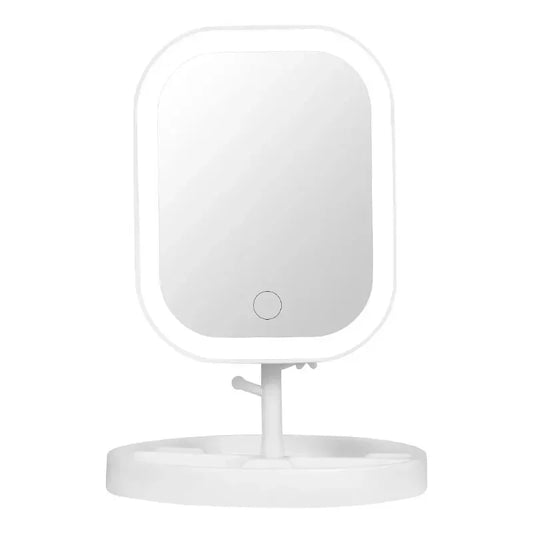 Smart Touch LED Makeup Mirror – Adjustable Light Modes | USB Rechargeable | Built-In Jewelry Stand