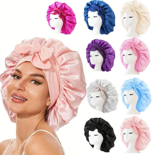 Satin Sleep Bonnet with Long Jersey Tie Band – Non-Slip Hair Wrap for Nighttime Protection | Locks in Moisture & Prevents Breakage