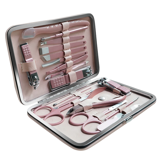 18-Piece Stainless Steel Manicure Set – Professional Grooming Kit with Leather Case | Nail, Eyebrow & Skincare Tools