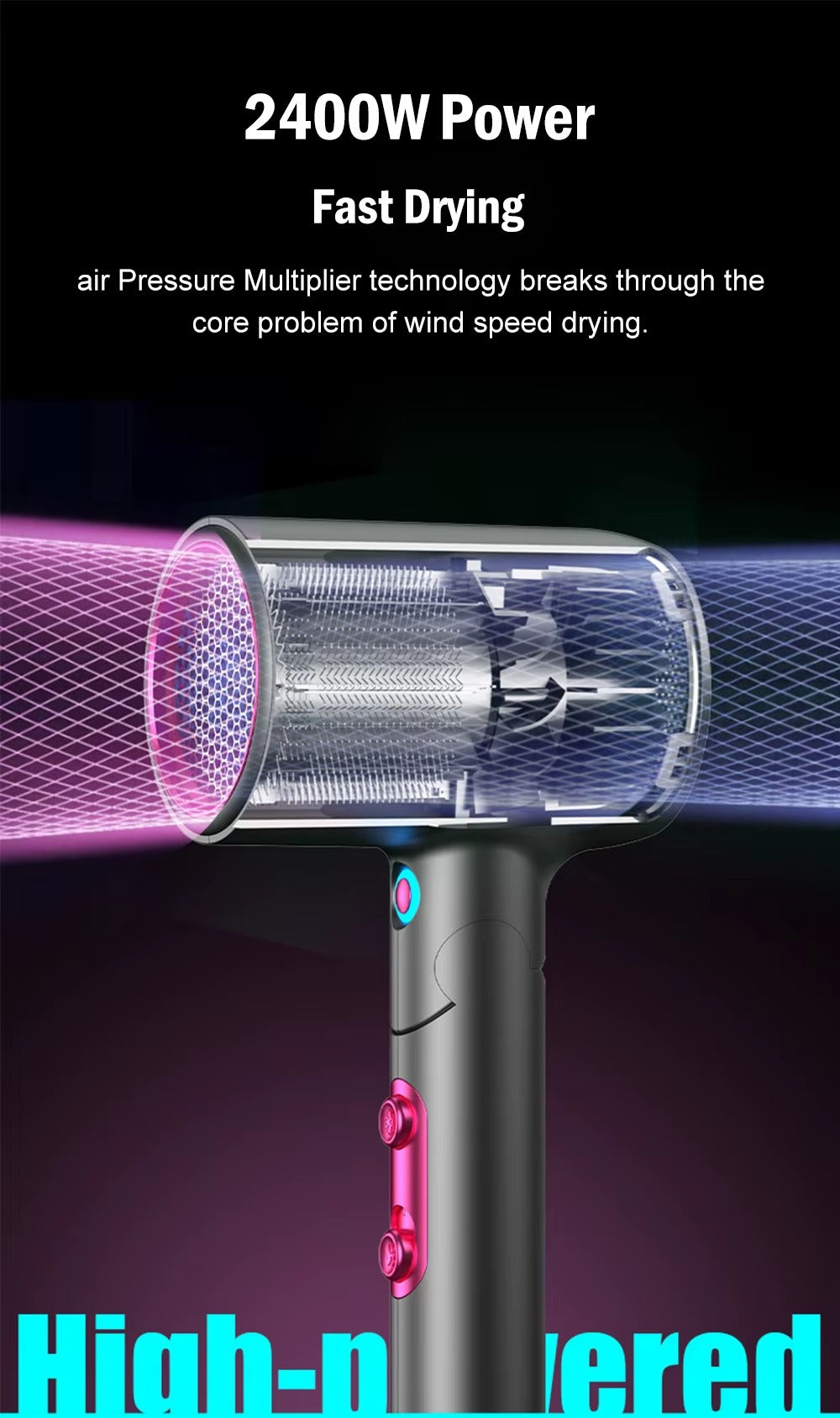 Foldable Ionic Hair Dryer – Portable, Low-Noise & Fast Drying | Dual Voltage for Travel