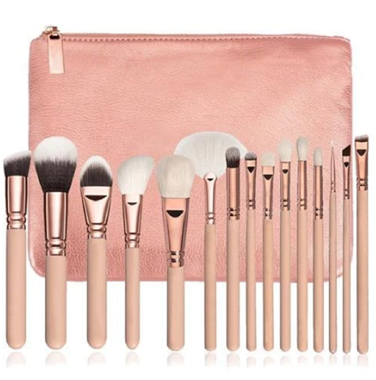 15-Piece Professional Makeup Brush Set – Face & Eye Brushes with Storage Bag | Blending & Precision Tools